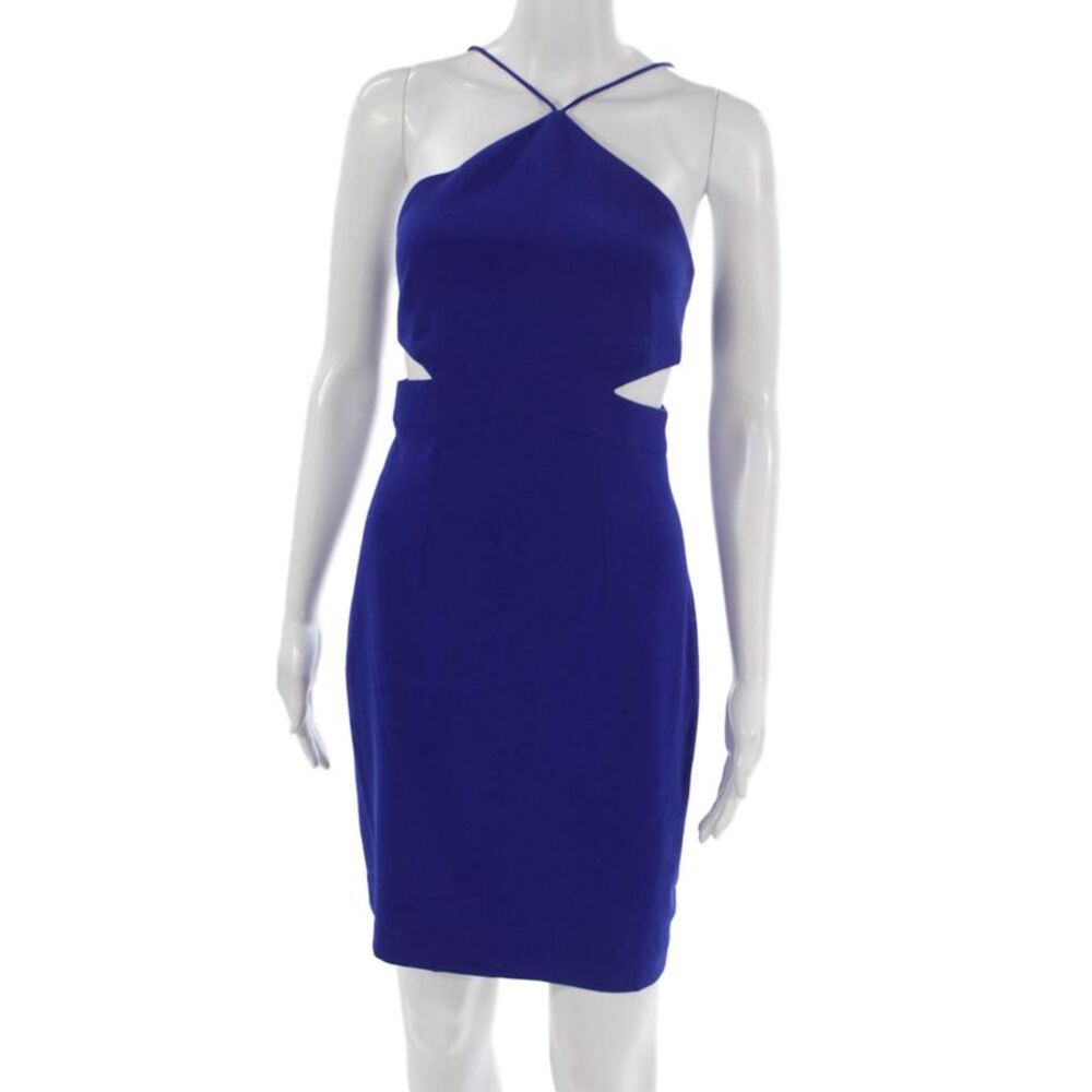 Aidan Aidan Mattox Women Blue Halter Sheath Dress Sleeveless Zip Size 0